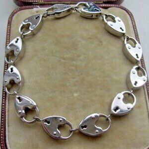 Fossil Heart Padlock Link Silver Tone Stainless Steel Bracelet
